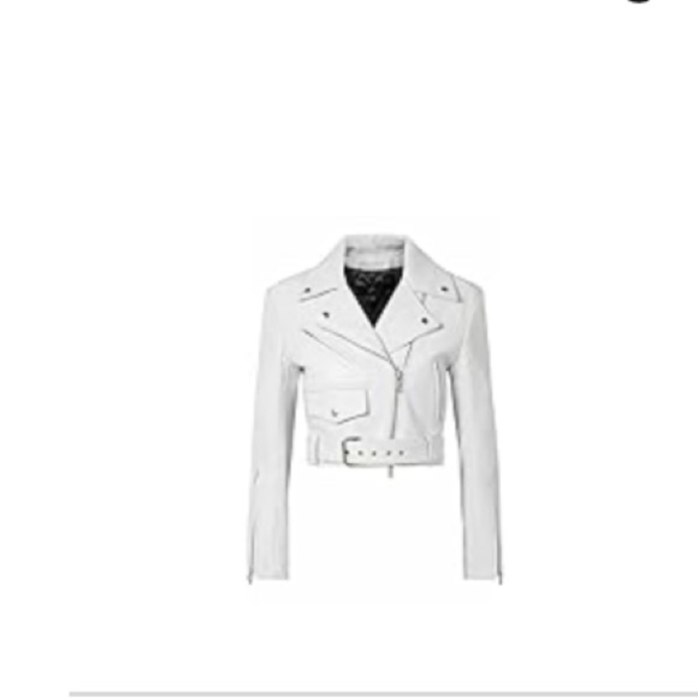 Genuine leather white moto crop jacket